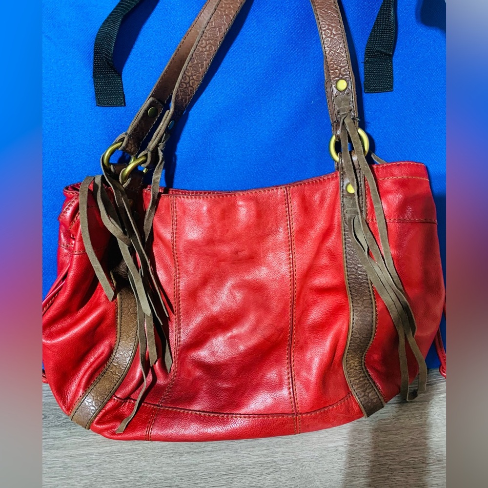 LUCKY BRAND Red Leather Hobo Bag Handbag Tote